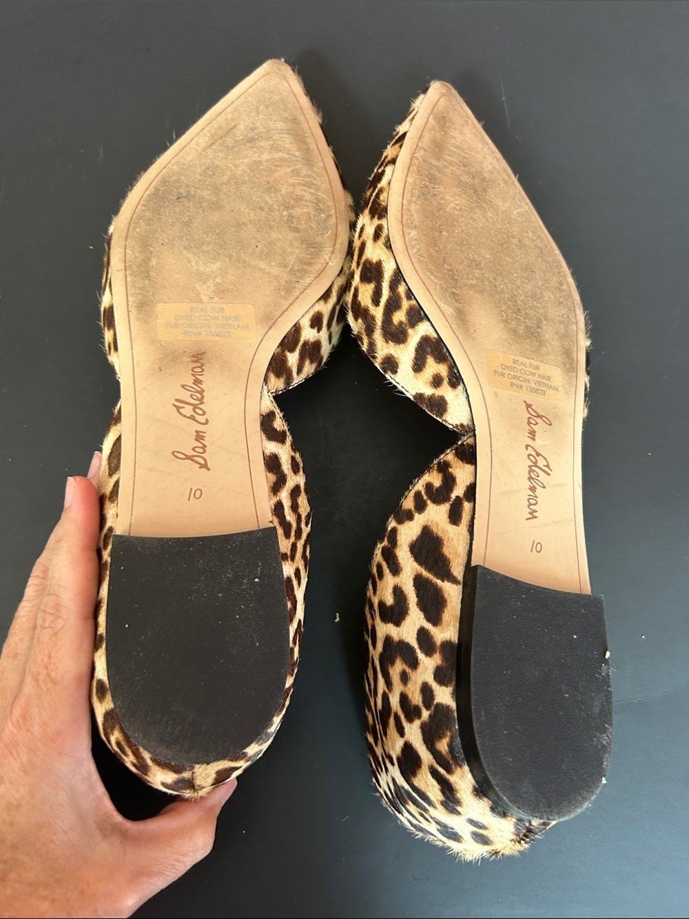 Sam Edelman Leopard Print Pointed Toe Flats Size 10 Calf Hair Rodney D’Orsay - Picture 9 of 12